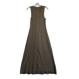 James Perse Midi Tank Dress Womens Olive Green Ribbed Sleeveless Minimalist 2/M